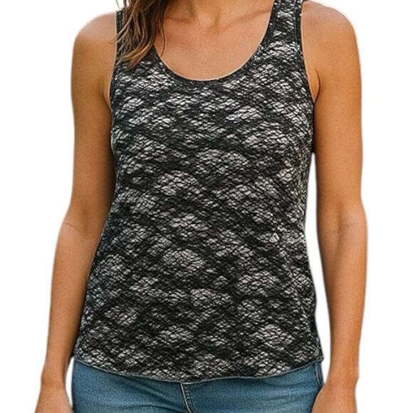 Rag & Bone Knit Tank Top Womens M Black Cotton Lace Sleeveless Scoop Neck Casual - Picture 1 of 9